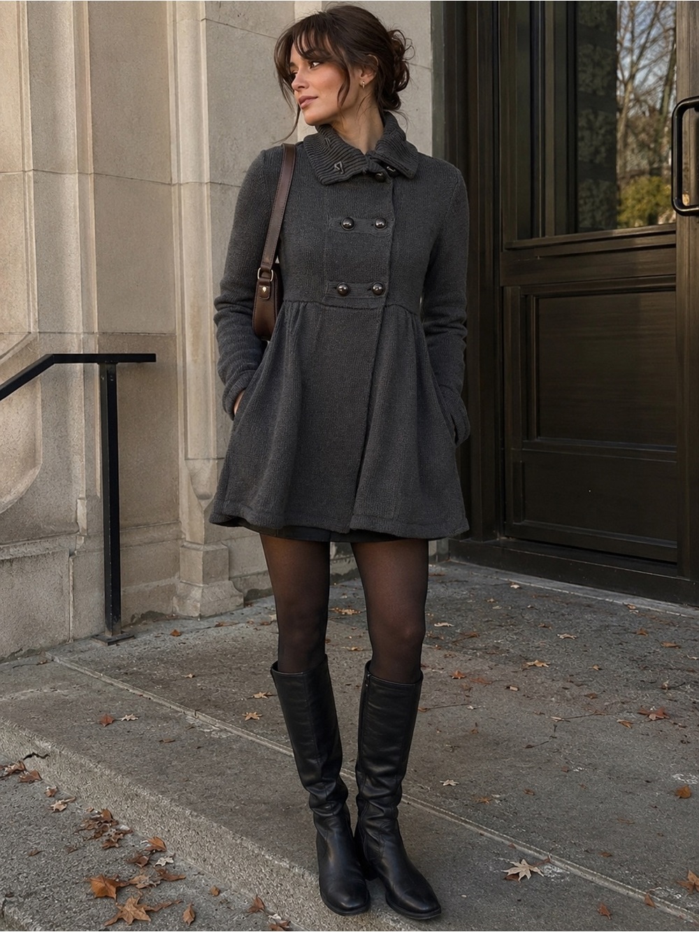 Style & Co Charcoal Gray Military Sweater Coat Jacket Medium
